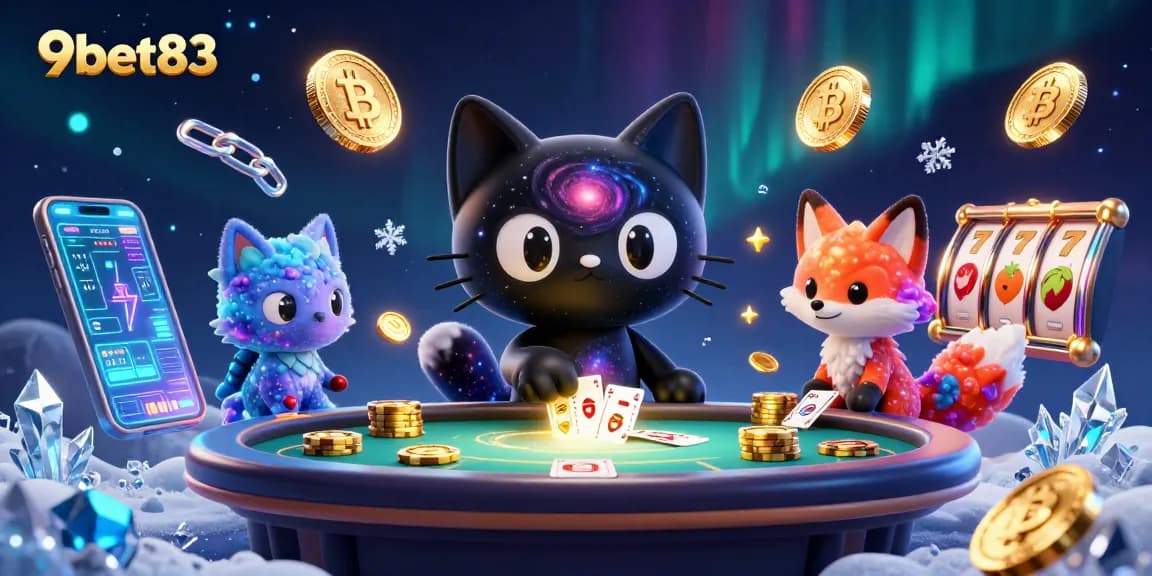 Engage with the cosmic charm of 9bet83 as a black hole cat pulls in golden betting chips at a foaming cosmic casino.