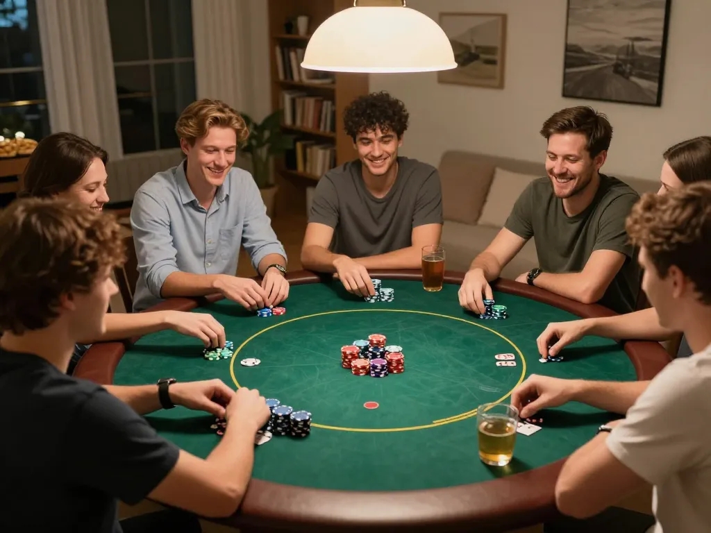 Players enjoying a lively game night of poker at home, highlighting sunwingo strategies and interactions.
