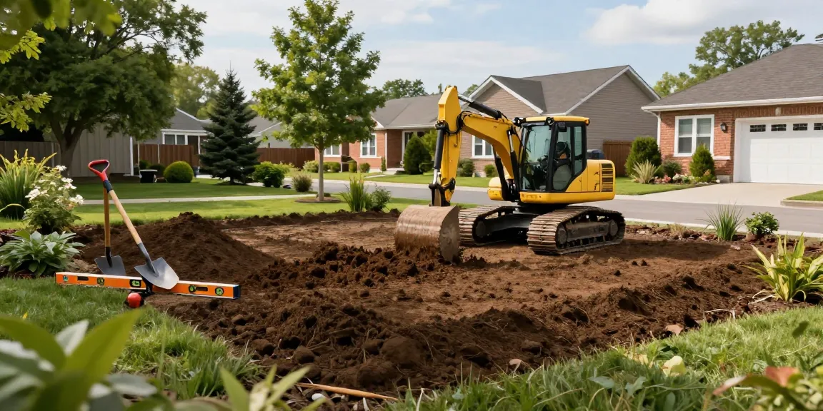Professional grading process in Ottawa with equipment leveling residential yard for effective drainage and landscape improvement.
