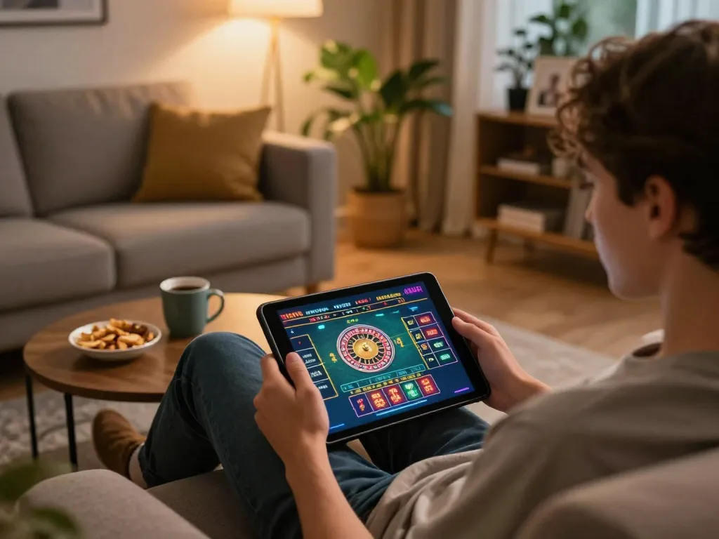Engaged user playing roulette on mm88star app, enjoying responsible mobile gaming experience.