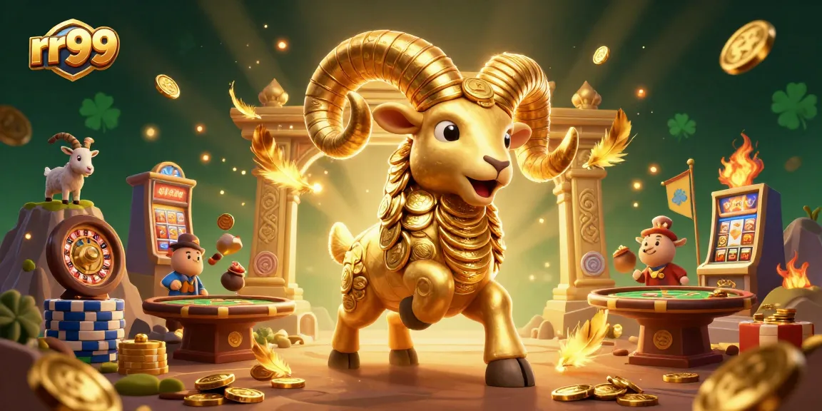 Experience the excitement of rr99 in a dynamic casino scene filled with gold and gaming elements.