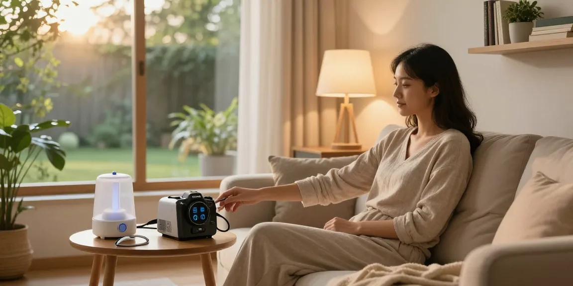 CPAP dealer near me setting with a cozy room featuring a person adjusting their CPAP machine.