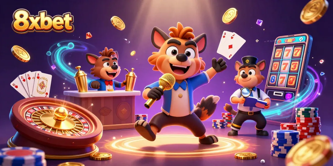 Experience exciting gaming at 8xbet casino, featuring vibrant characters, rewards, and action.