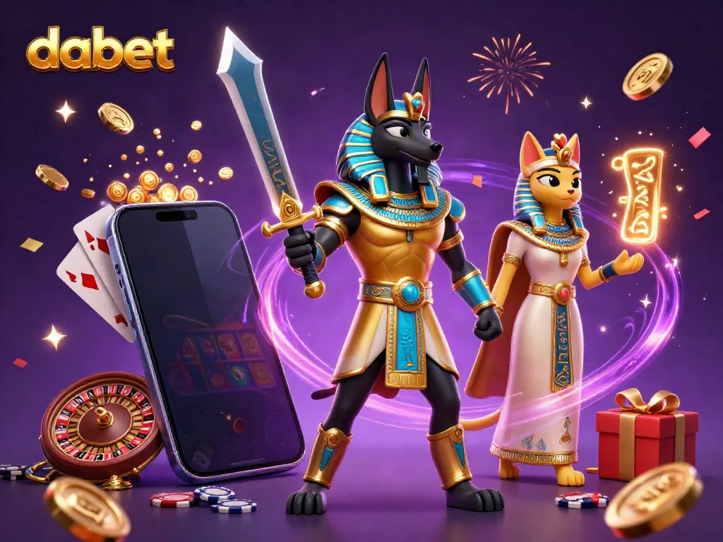 Dabet brings excitement with a dynamic scene of Anubis and Bastet highlighted by gambling elements.