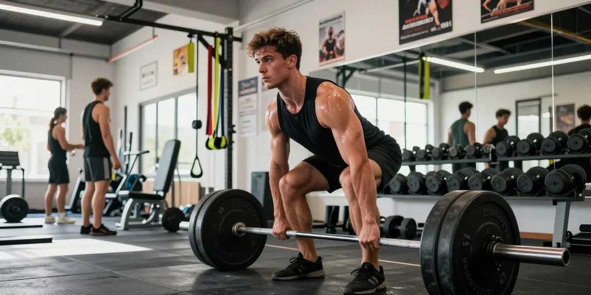 Kraftsportler hebt Gewichte in einer Fitnessstudio-Szene, die den Fokus von Anabolika Shop Deutschland auf Krafttraining darstellt.