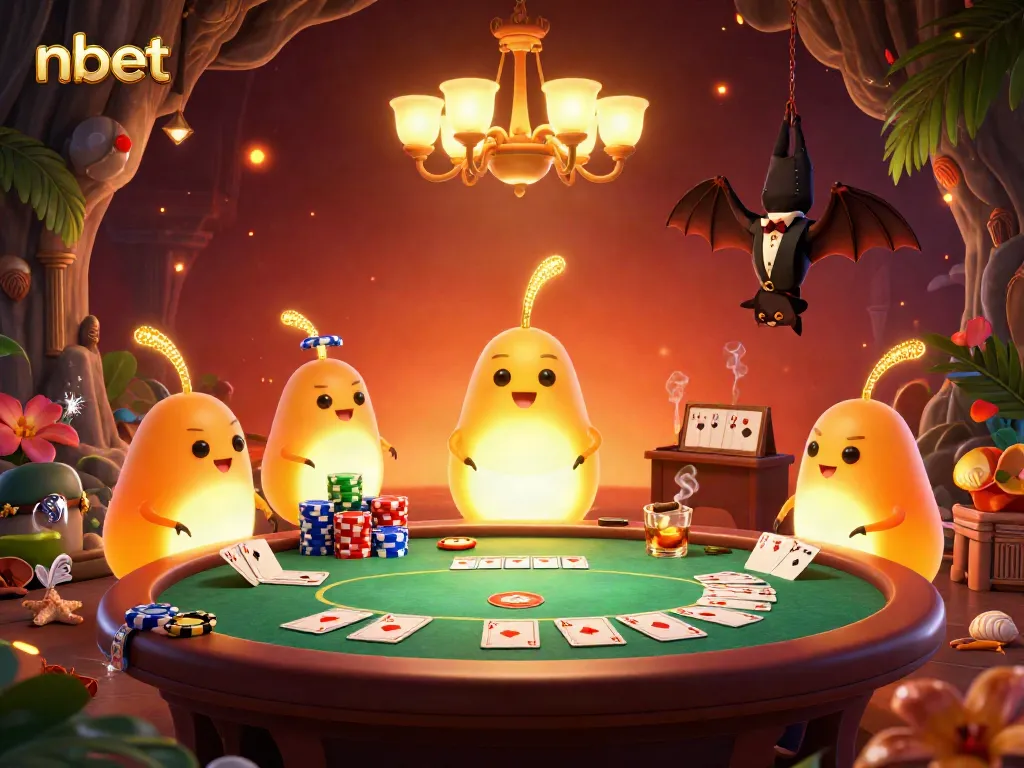 Illuminate your gaming experience with nbet's vibrant cave casino featuring glowworms and a bat dealer.