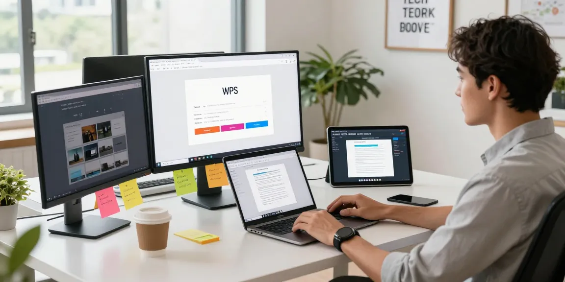 WPS Download interface featured in a modern workspace with technology elements enhancing productivity.