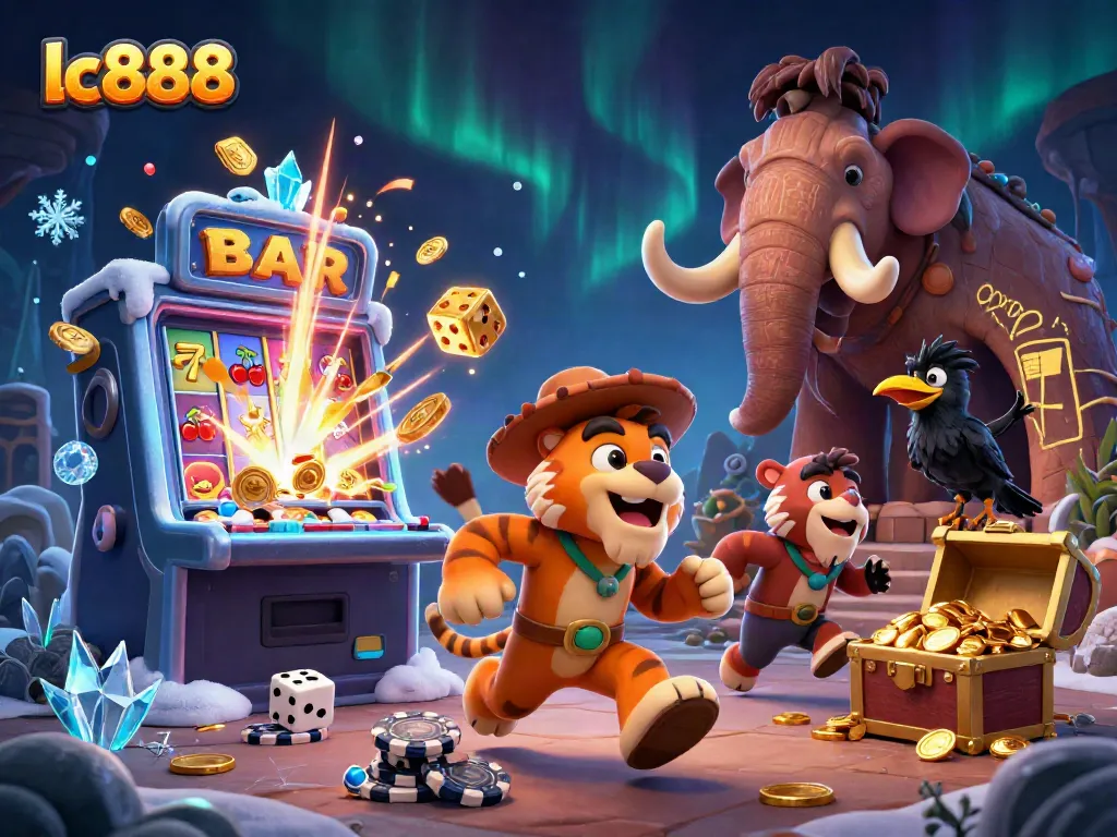 Experience lc888 thrilling wins at a prehistoric casino with vibrant characters and explosive elements.