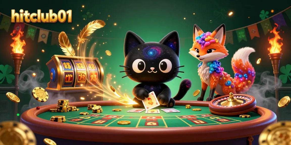 Engage in the thrilling atmosphere of hitclub01 as the cosmic casino cat attracts golden chips.