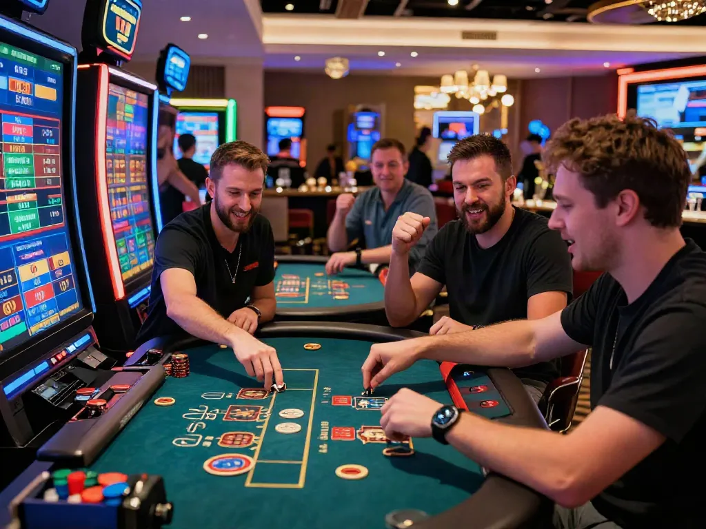 Engaging scene from https://fc88v1.com/ depicting players enjoying high-tech gaming tables in a lively digital casino atmosphere.