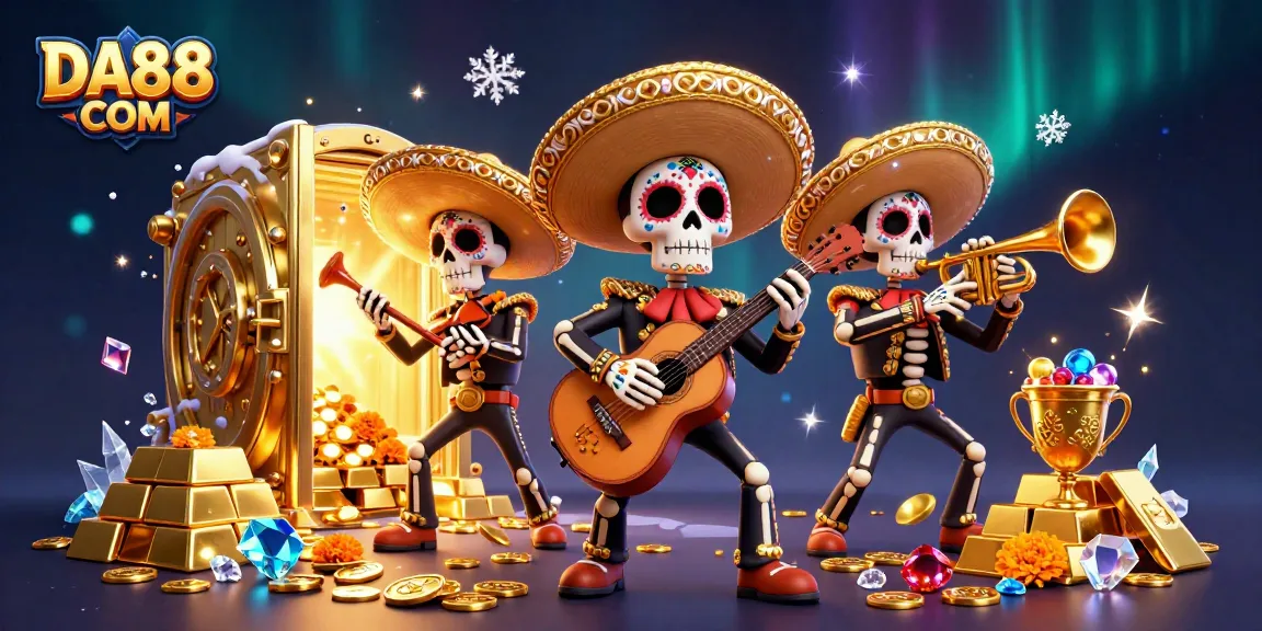 Experience DA88 COM's vibrant casino scene filled with festive mariachi characters and treasures.