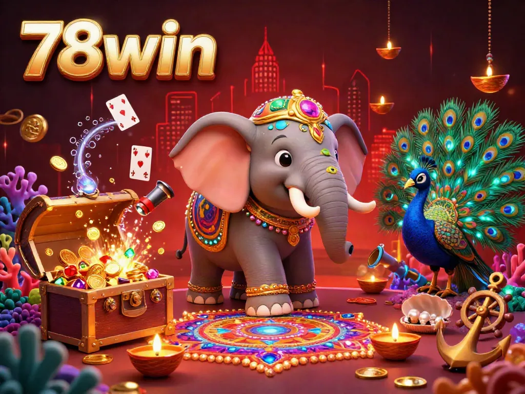 Experience thrilling casino action at 78win with a vibrant 3D elephant and peacock illustration, celebrating exciting betting.