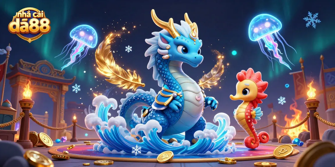 Experience the thrill of nhà cái da88 with a dynamic 3D casino illustration featuring mythical creatures and vibrant casino elements.