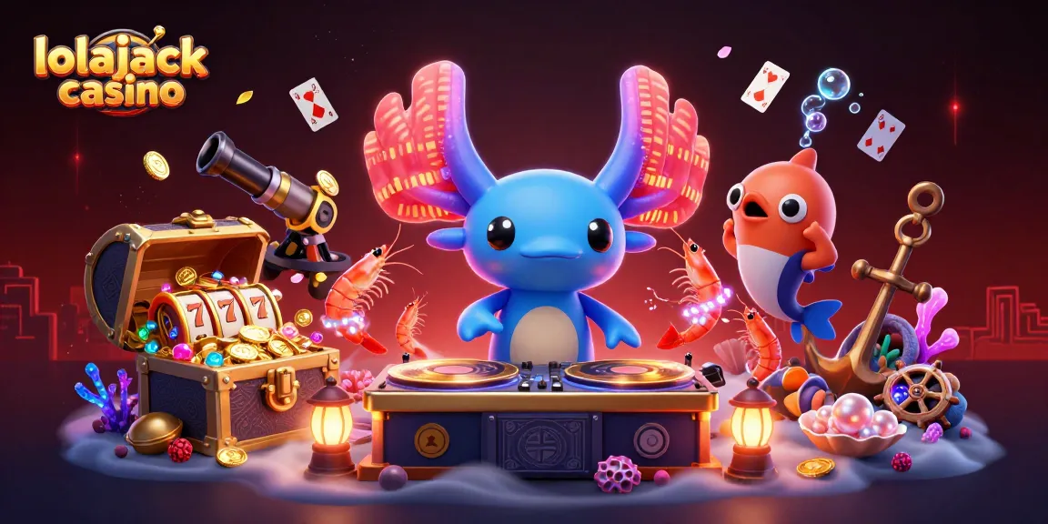 Join the excitement at lolajack casino with vibrant underwater scenes featuring a DJ, dancing shrimp, and lively game elements.