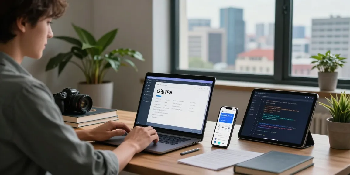 Experience seamless connections with 快连 VPN in a modern home office setup.