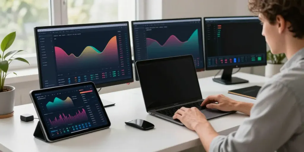 Focused individual trading cryptocurrency using Quantum AI in a modern workspace.