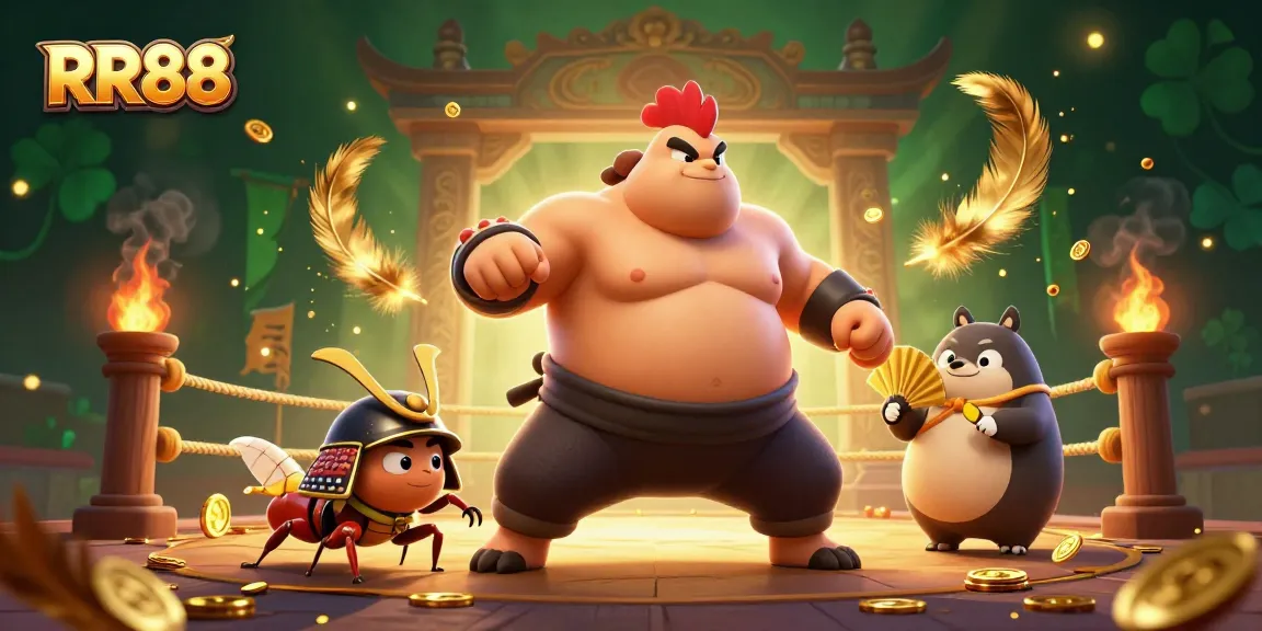 Win big at RR88 with a dynamic showdown featuring a sumo wrestler, samurai cricket, and tanuki.